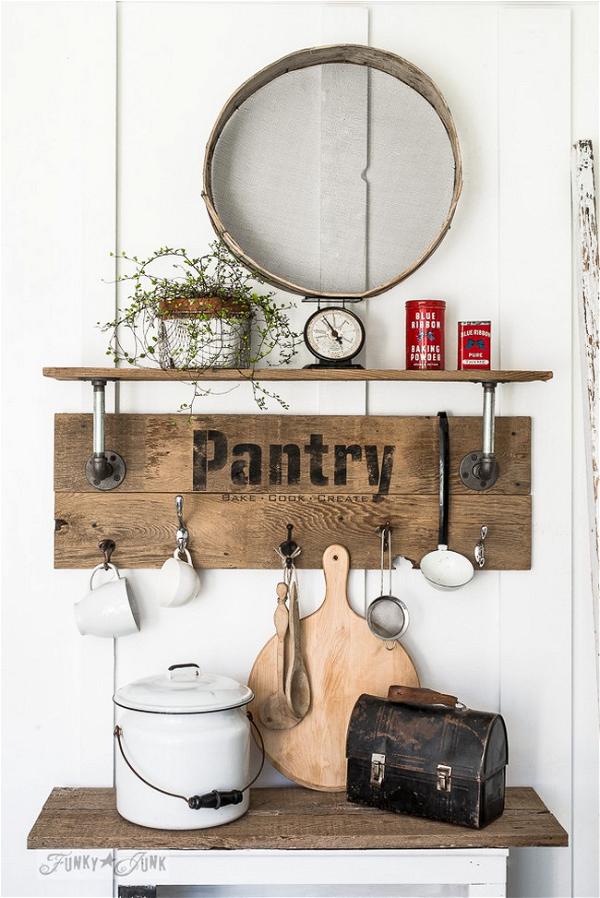Industrial Farmhouse Rustic Wood And Pipe Pantry decor