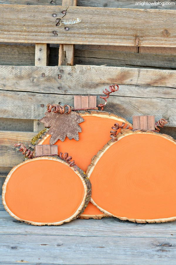 Painted Wood Slice Pumpkins