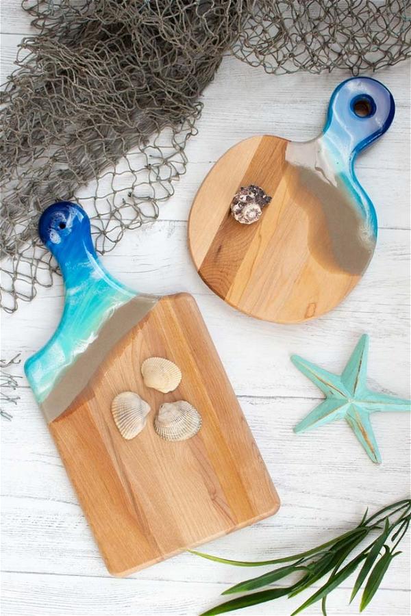 Coastal Inspired Wooden Cutting Boards With Resin