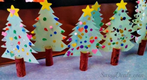 DIY Christmas Tree Toilet Paper Roll Craft For Kids