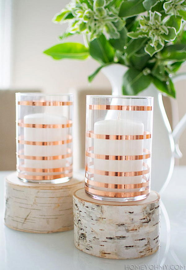 DIY Copper Striped Candle Holders