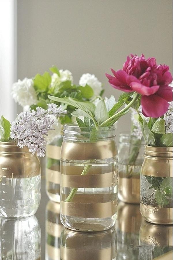DIY Gold Mason Jar Flowers Vases