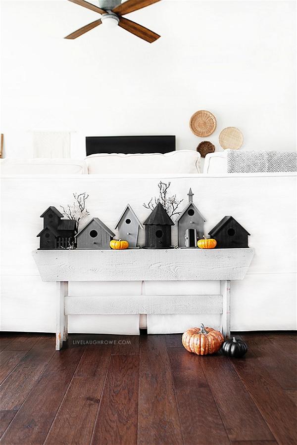 DIY Halloween Vignette Using Birdhouses