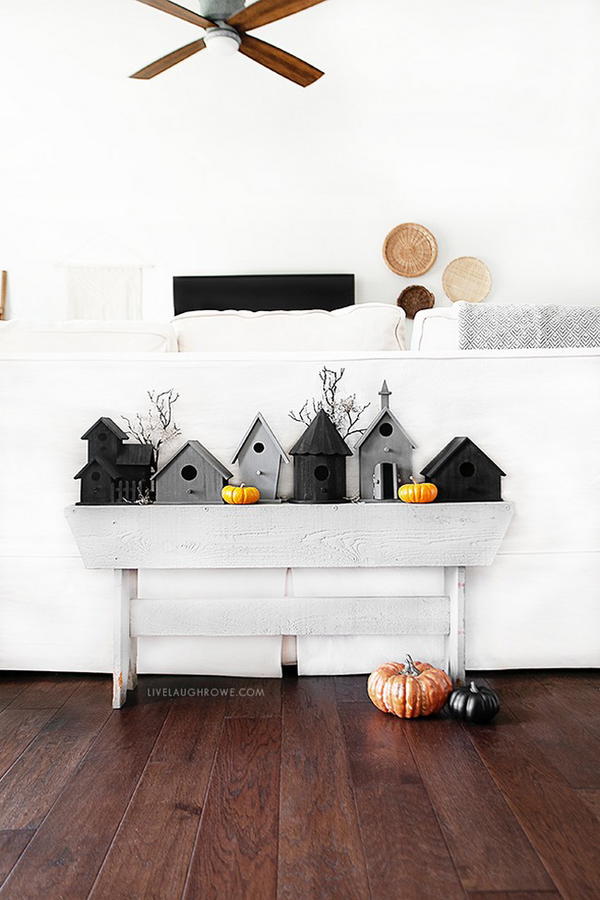 DIY Halloween Vignette Using Birdhouses