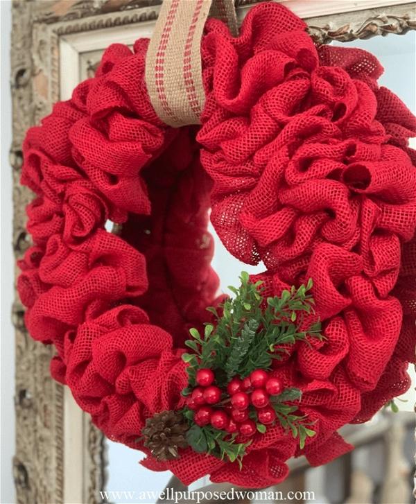 DIY Red Burlap Christmas Wreath