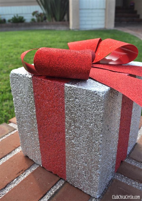 Holiday Gift Box Concrete Block Craft With Frogtape