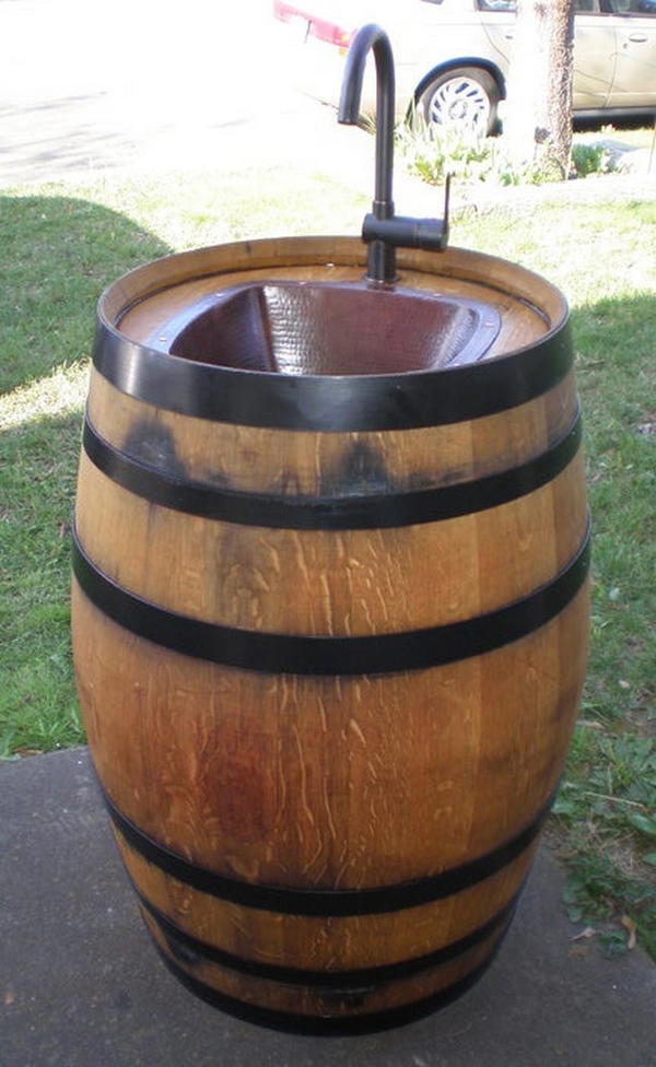 Outdoor Sink DIY With Wine Barrel