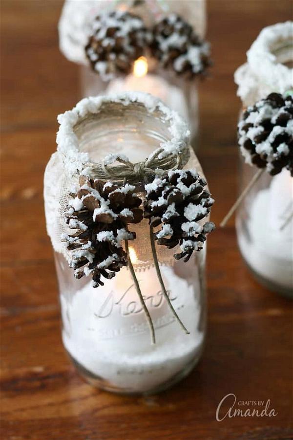 Winter Luminaries Snowy Pinecone Candle Jars