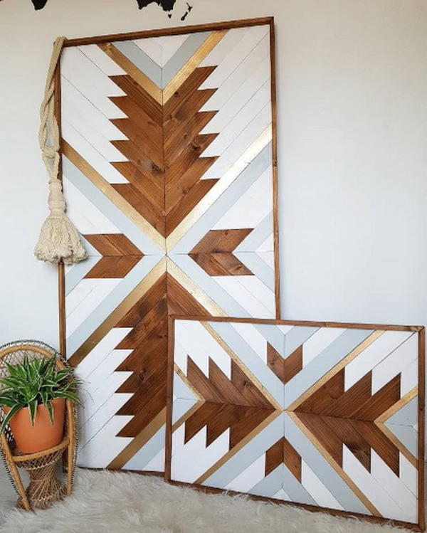 Boho Wood Art Gold & Light Grey