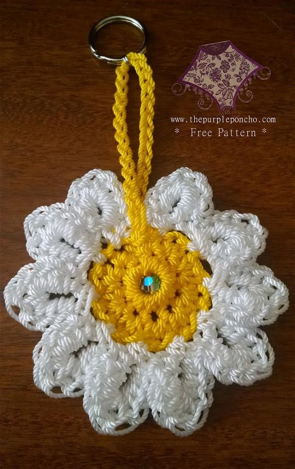 Crochet Daisy Flower Keychain