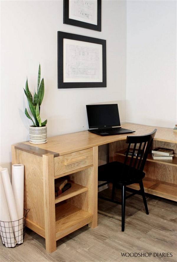 DIY L-Shaped Desk With Shelves
