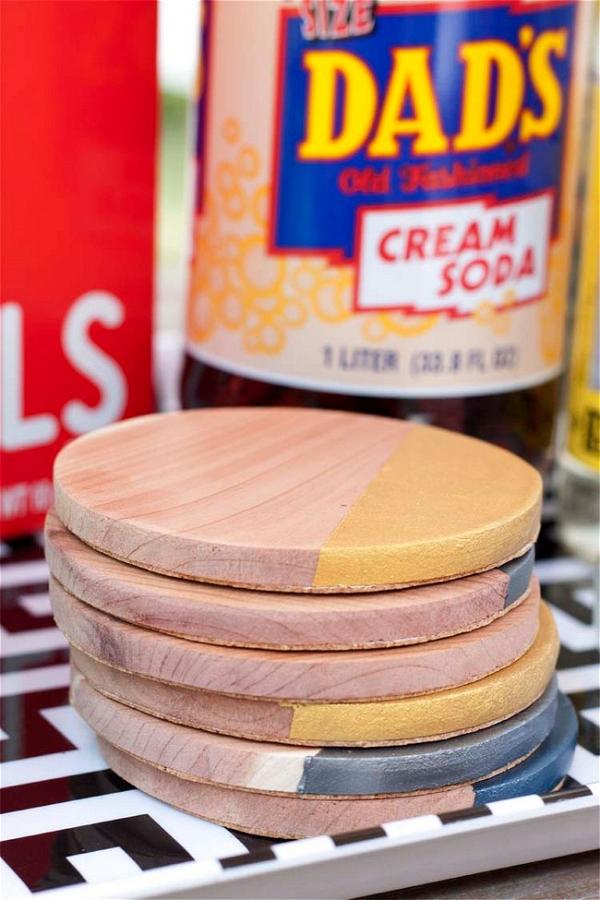 DIY Metallic Dipped Wooden Coasters