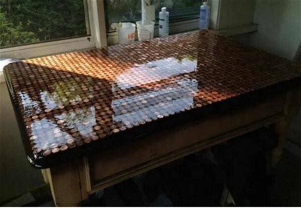 DIY Penny Top Coffee Table