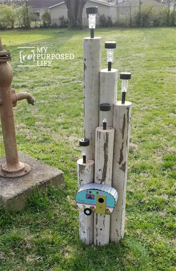 Dollar Store Solar Lights On Landscape Timbers