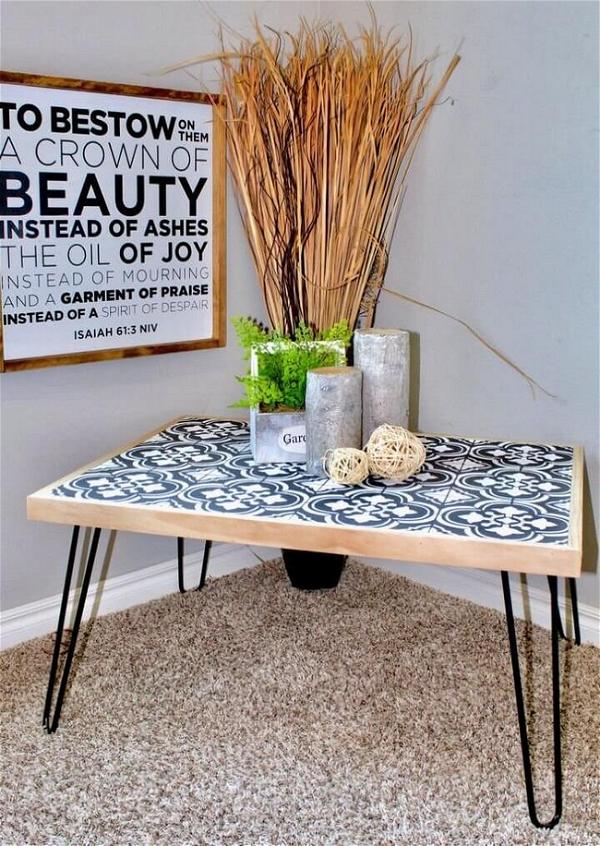 Hairpin Coffee Table With Stenciled Tile