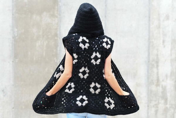 Hooded Granny Square Vest