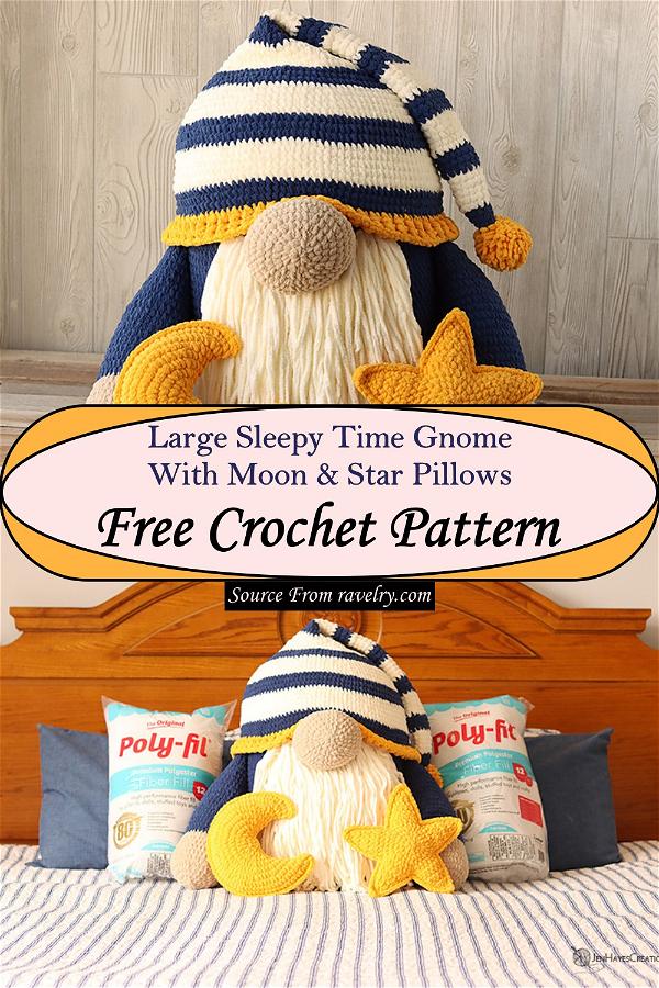 Large Sleepy Time Gnome With Moon & Star Pillows