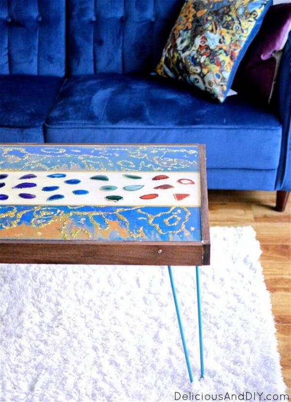 Marbled Resin Wood Coffee Table
