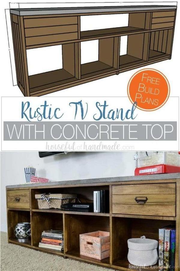 Rustic Concrete Top TV Stand