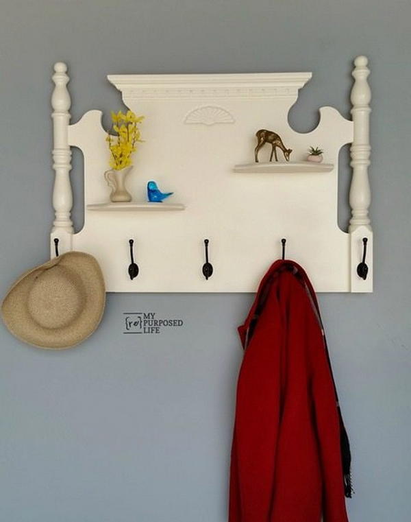 White Headboard Shelf Coat organizer 