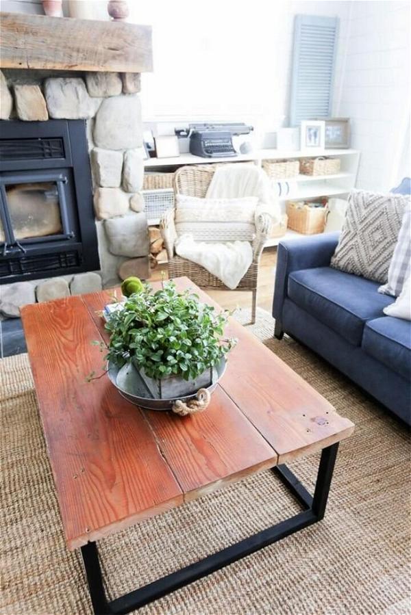 Wooden Coffee Table With Faux Metal Base