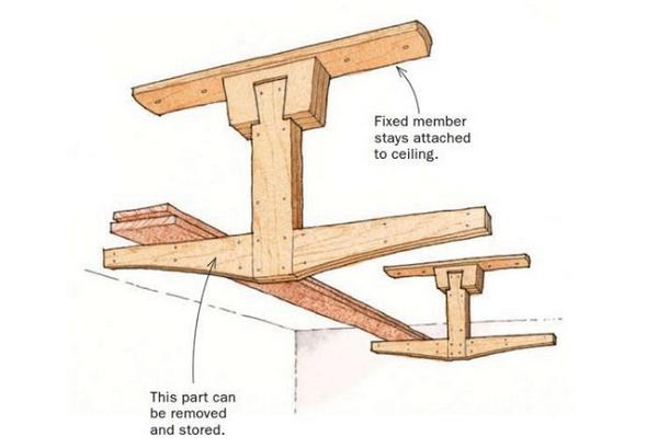 Ceiling-Mounted Lumber Storage Rack