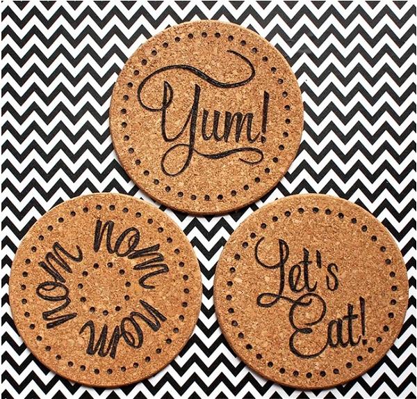 Cool Wood Burned Cork Trivets