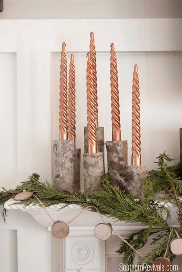 DIY Birch Log Candle Stick Holders