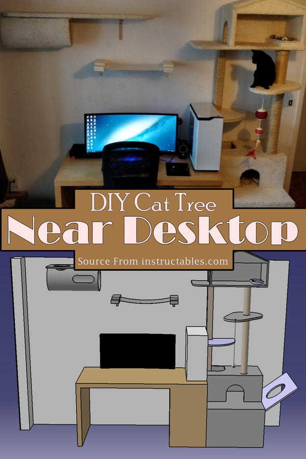 DIY Cat Tree Near Desktop