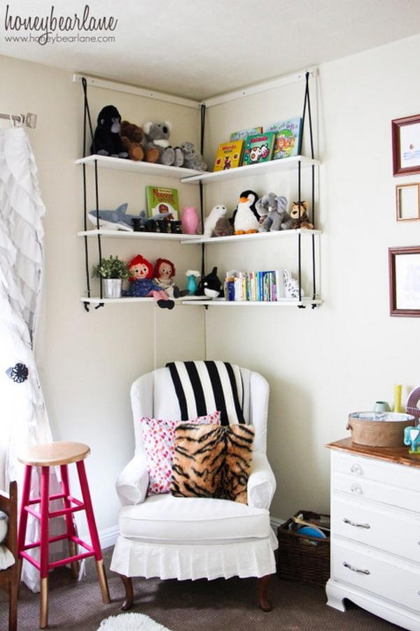 DIY Corner Rope Shelves