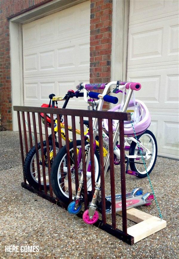 DIY Crib Rail Bike Rack 