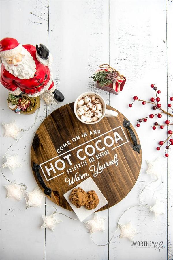 DIY Cricut Wooden Serving Tray For Hot Cocoa