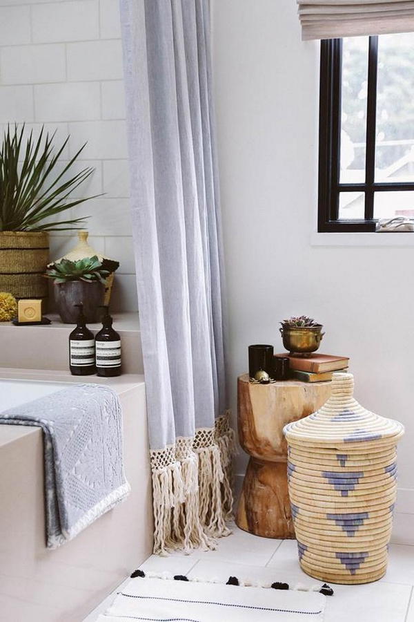 DIY Long Shower Curtain With Macrame