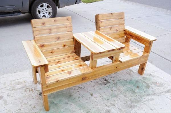Double Chair Bench with Table