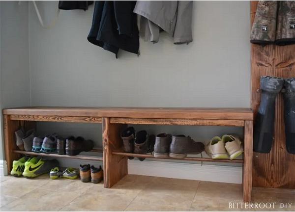 Easy Mudroom Bench with Shoe Storage