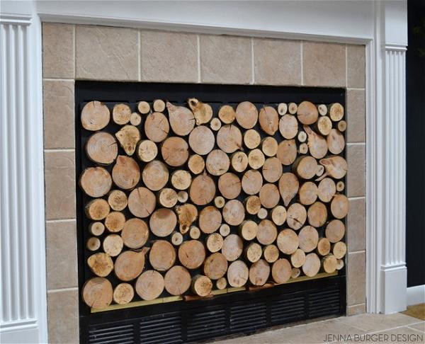 Faux Stacked Log Fireplace Screen