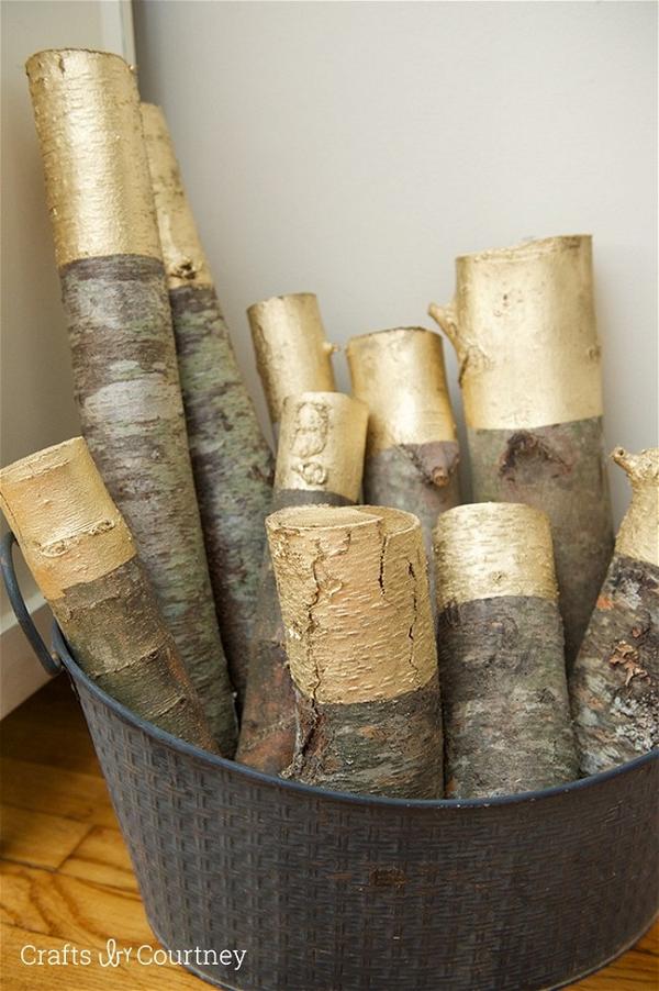 Gold Painted Decorative Logs