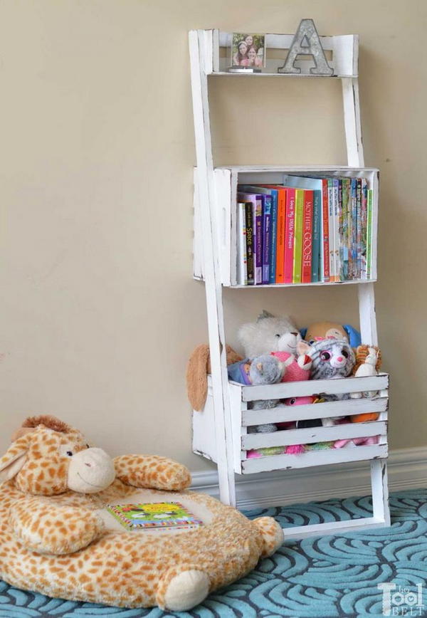 Leaning Crate Ladder Bookshelf And Desk