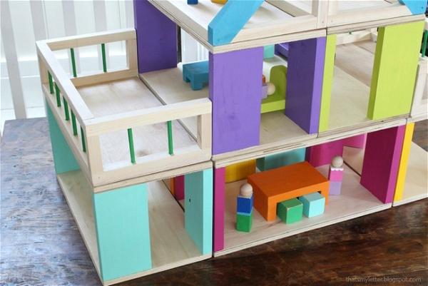 Modular Stackable wooden toy Dollhouse 