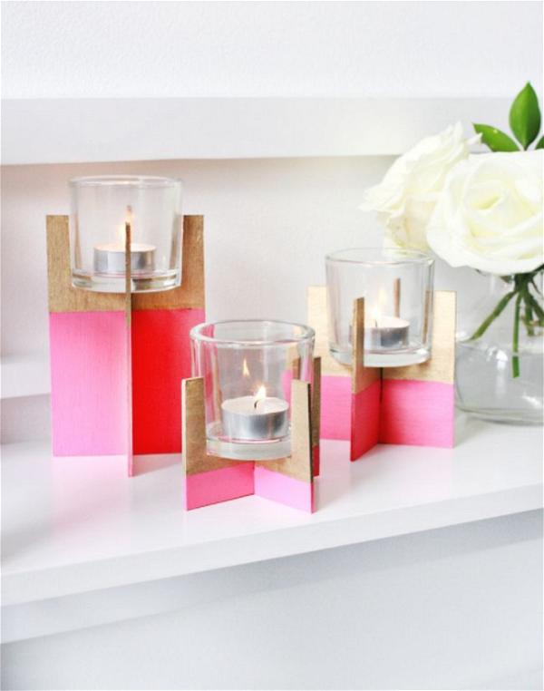 Paint Dipped Wood Candle Holder
