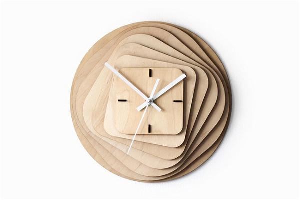 RoundSquare Wooden Clock