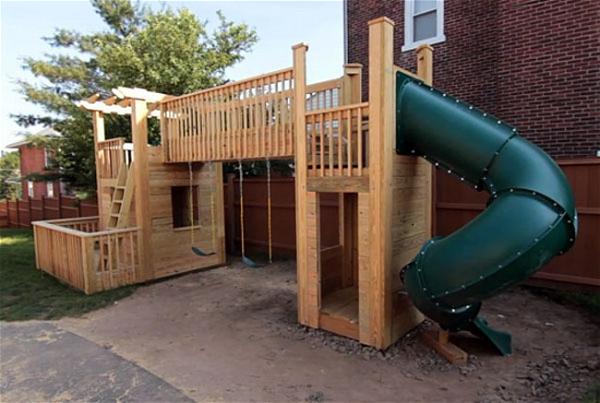 The Outdoor Wood Playset With Covered Slide Design