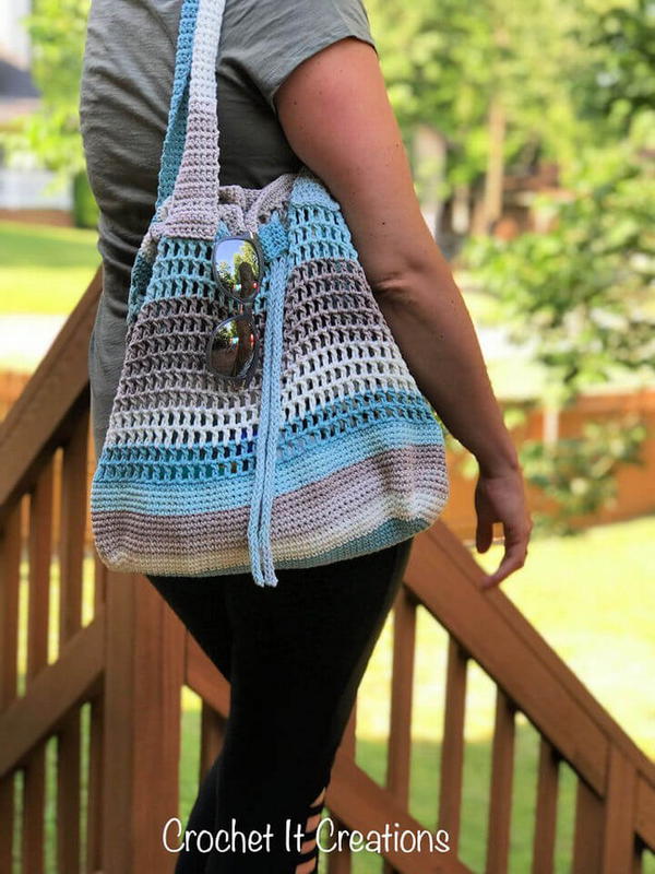 Crochet Drawstring Tote Bag