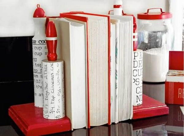 DIY Bookends From Vintage Rolling Pins