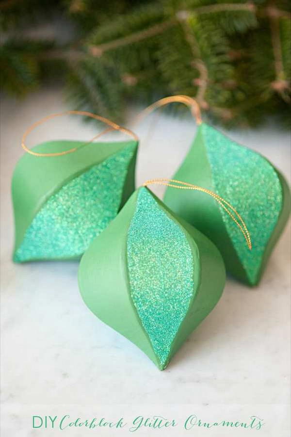 DIY Colorblock Glitter Ornaments