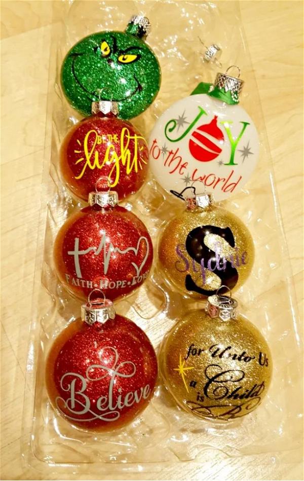 DIY Glitter Ornaments Including A Grinch Ornament