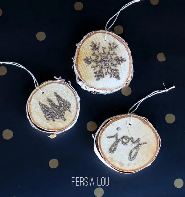 DIY Glittery Wood Slice Ornaments