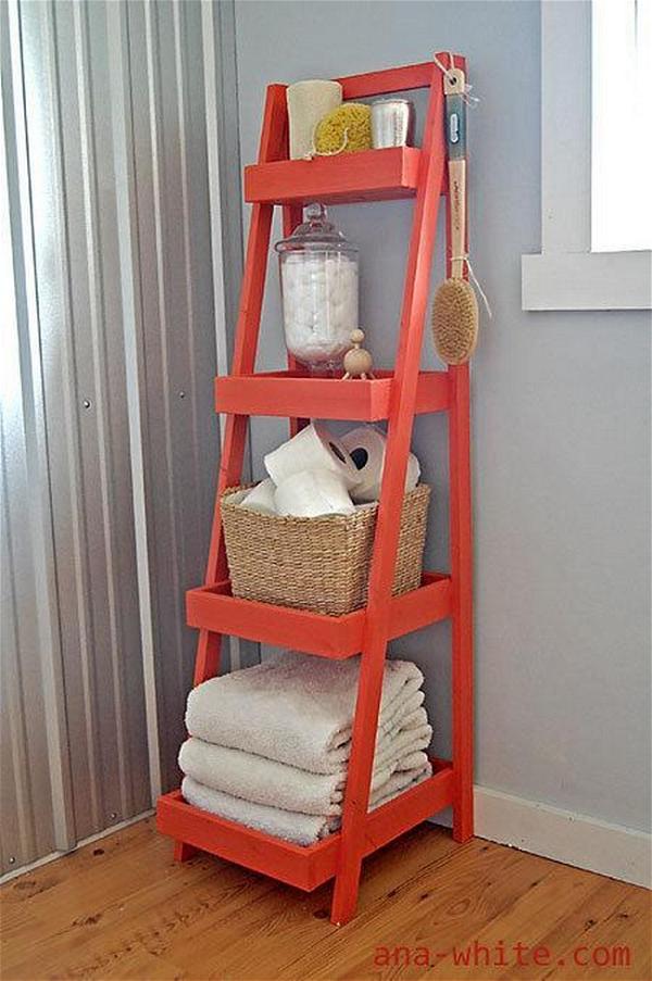 DIY Ladder Shelf For Bathroom