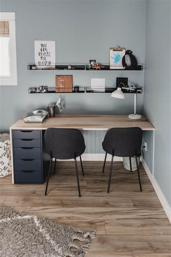 DIY Plywood Double Desk Hack With Drawers