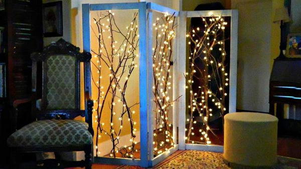 DIY Twinkling Branches Room Divider